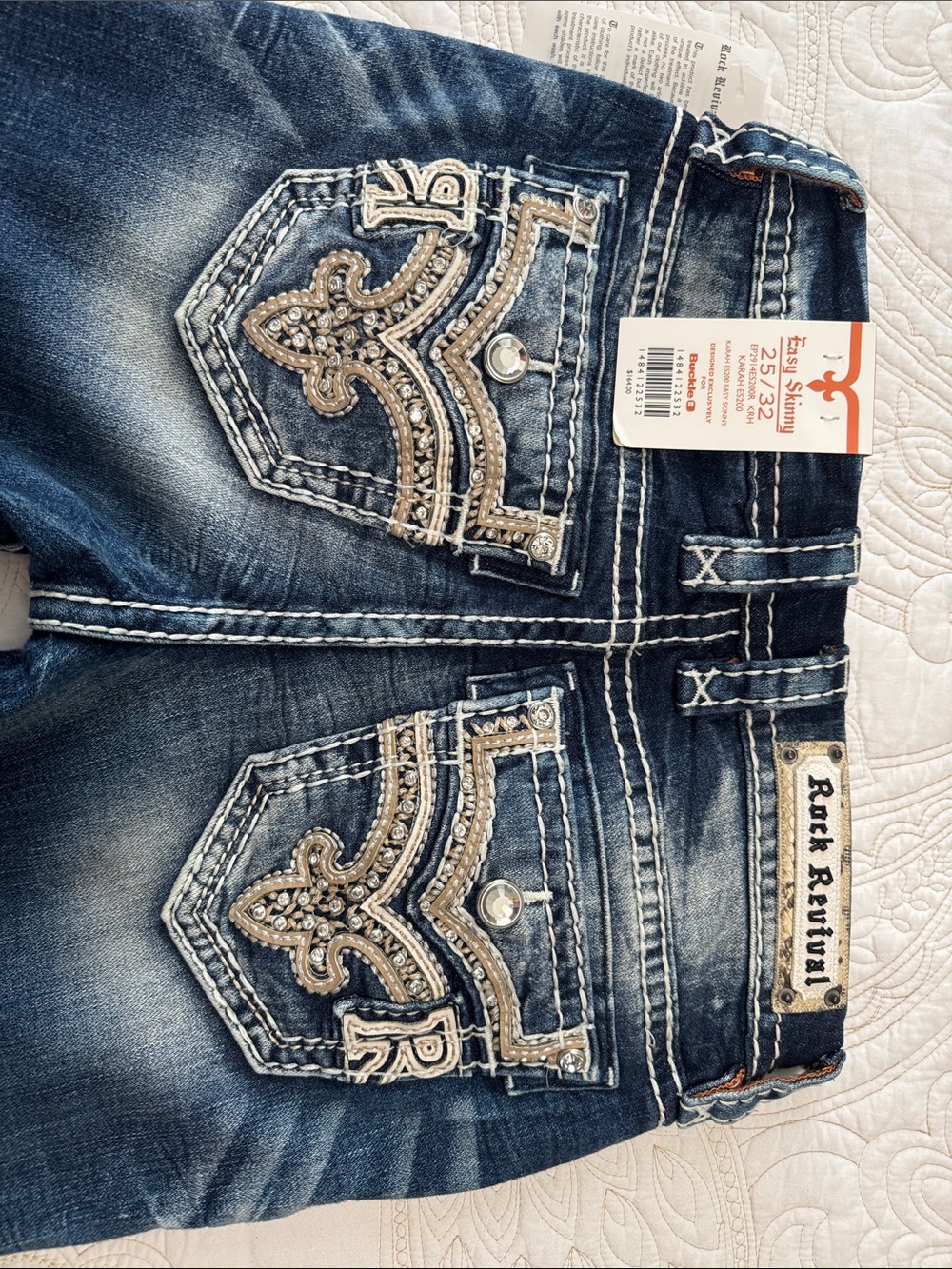 Rock Revival Women's Embellished Boot Cut Jeans in Dark Blue